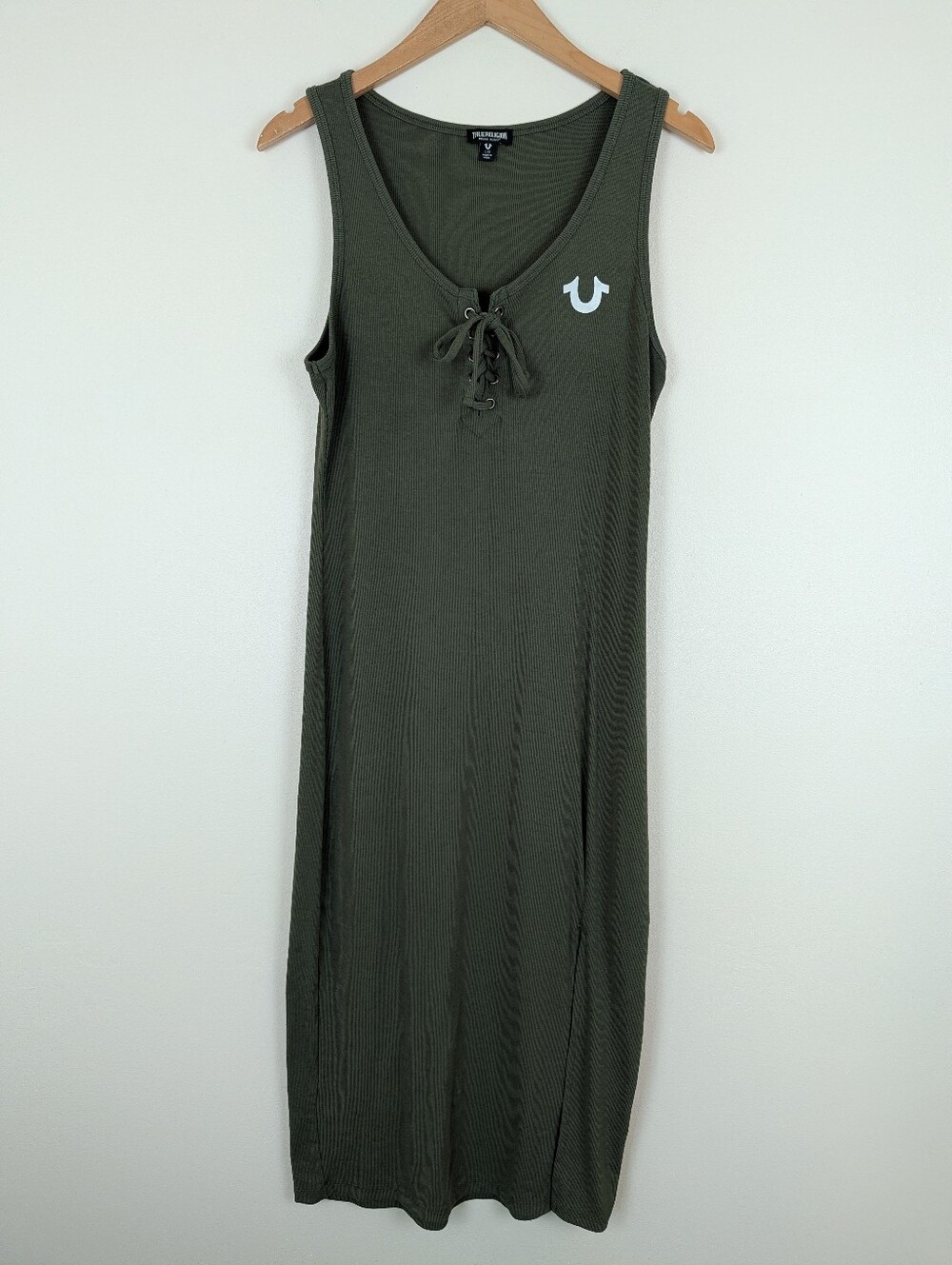 True Religion Horseshoe Logo Lace Up Midi Dress - Green